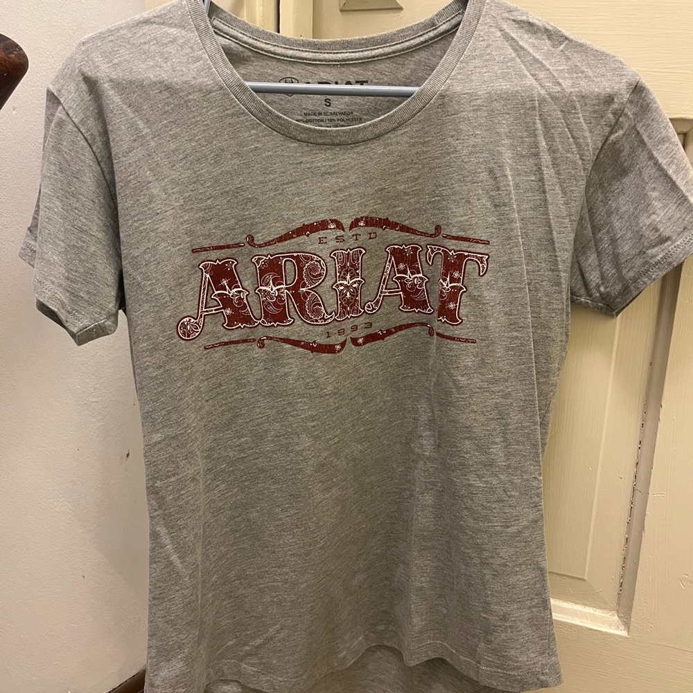 Ariat Heather Gray Tee with Red Bandana Print Logo